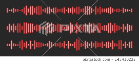 Neon soundwaves, red isolated glowing sound audio waves. Neon soundwaves, red isolated glowing sound audio waves. 143410222