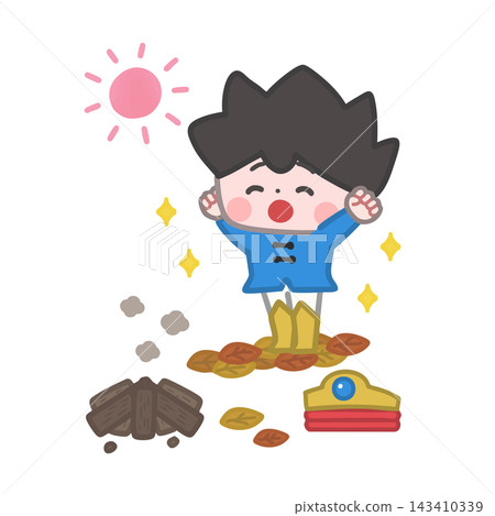 A brave warrior who wakes up feeling refreshed after sleeping outdoors A brave warrior who wakes up feeling refreshed after sleeping outdoors 143410339