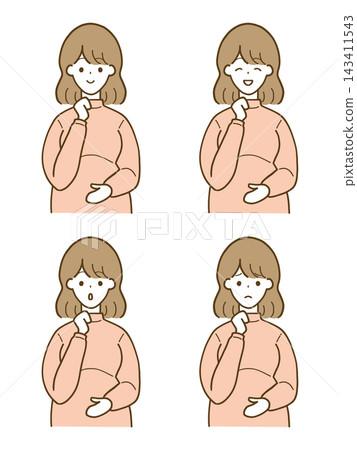 孕婦思考的插圖(正面圖) 孕婦思考的插圖(正面圖) 143411543