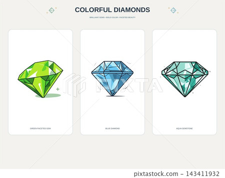 Three Large Green Blue and Mint Diamond Illustrations Three Large Green Blue and Mint Diamond Illustrations 143411932