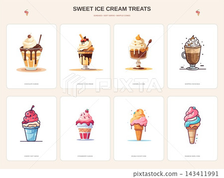 Ice Cream Sundaes Soft Serve and Pink Frozen Treat Collection 143411991