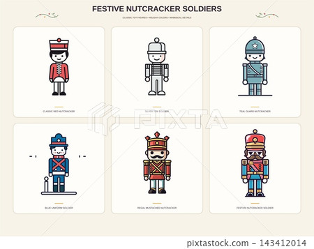 Six Festive Nutcracker Soldiers in Decorative Uniforms Six Festive Nutcracker Soldiers in Decorative Uniforms 143412014