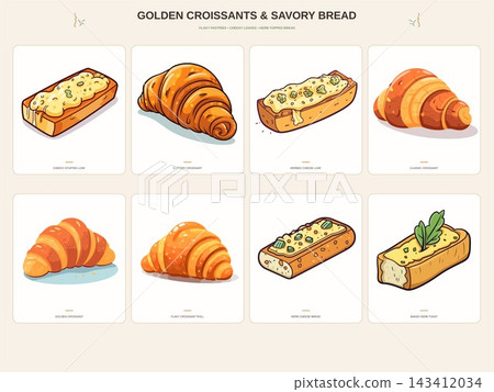 Golden Croissants and Savory Herb Bread Illustration Collection Golden Croissants and Savory Herb Bread Illustration Collection 143412034