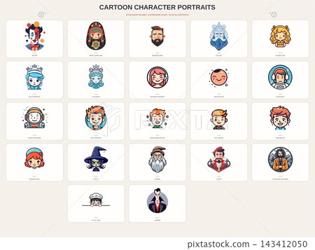 Cartoon Character Portraits with Royalty Heroes and Wizards Cartoon Character Portraits with Royalty Heroes and Wizards 143412050