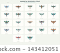 Twenty Two Delicate Dragonflies with Colorful Wings 143412051