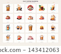 Twenty Cozy Coffee Favorites and Colorful Cafe Drink Icons 143412063