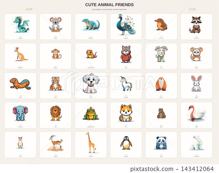 Cute Animal Friends with Wildlife Birds and Fantasy Creatures Cute Animal Friends with Wildlife Birds and Fantasy Creatures 143412064