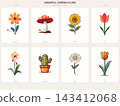 Cheerful Flowers Mushroom Cactus and Garden Plant Illustrations 143412068