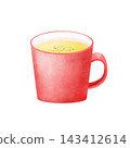 A red mug containing corn soup 143412614