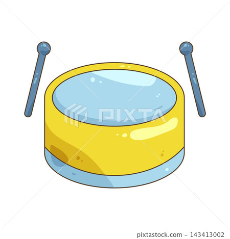 Illustration of toy drum and drumsticks Illustration of toy drum and drumsticks 143413002