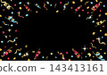 Black square background with ribbons and confetti. 143413161