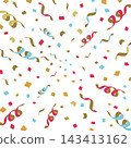 White square background with ribbons and confetti, full surface. 143413162