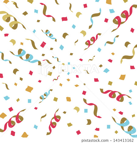 White square background with ribbons and confetti, full surface. White square background with ribbons and confetti, full surface. 143413162