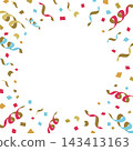 White square background with ribbons and confetti 143413163