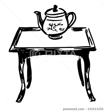Hand Drawn Tea Table with Pot Vector Illustration Hand Drawn Tea Table with Pot Vector Illustration 143413293