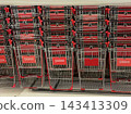 Top view group of shopping carts park in the storage area 143413309