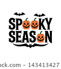 Spooky season typography text with pumpkin faces 143413427