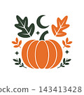 Autumn pumpkin with leaves and crescent moon 143413428