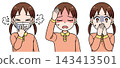 A set of illustrations of a sick girl. 143413501