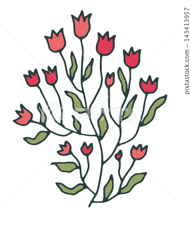 Red Folk Tulip Botanical Branch 143413957