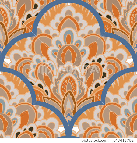 Intricate Ogee Scallop Folk Motif Artwork 143415792
