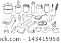 Fermentation equipment set with jars airlocks utensils and measuring tools for recipe and packaging design 143415958