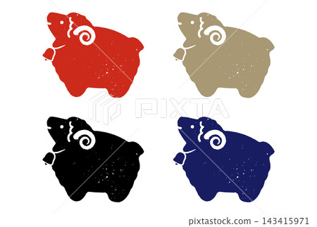 Printmaking-style sheep figurine set with distressed texture. Printmaking-style sheep figurine set with distressed texture. 143415971