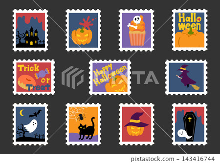 A set of stamp-style illustrations for Halloween A set of stamp-style illustrations for Halloween 143416744