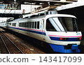 A 485 series Super Raicho Panorama limited express train stopped at JR Nagano Station when it was a ground-level station (photographed in 1989). 143417099