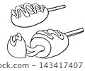 簡單插圖，線條畫插圖，起司熱狗 143417407