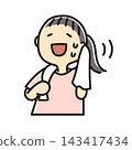 A woman smiling and wiping away sweat after exercise (full color) 143417434