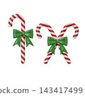 Red and white candy cane with a green ribbon (3D rendering) 143417499