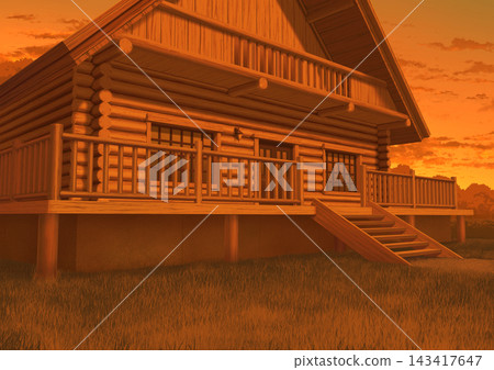 Log cabin background illustration 03 143417647