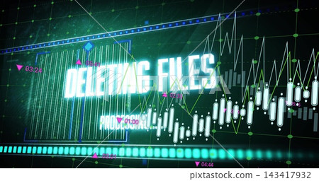 Displaying DELETAG FILES with barcode lines on gridded panel, magenta 03:24 pulsing turquoise bar 143417932