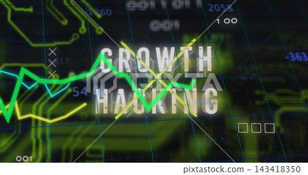 Displaying GROWTH HACKING headline glowing on dashboard, showing neon charts, yellow X, blue grid Displaying GROWTH HACKING headline glowing on dashboard, showing neon charts, yellow X, blue grid 143418350