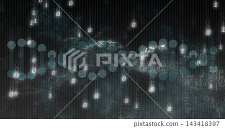 Responding to binary stream, teal node waveform undulating across virtual mesh, showing flow Responding to binary stream, teal node waveform undulating across virtual mesh, showing flow 143418397