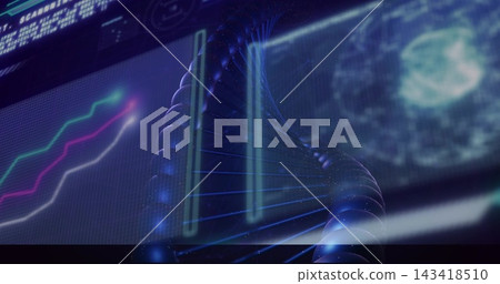 Rotating holographic 3D DNA helix updating after incoming data feed at lab for genetic analysis Rotating holographic 3D DNA helix updating after incoming data feed at lab for genetic analysis 143418510