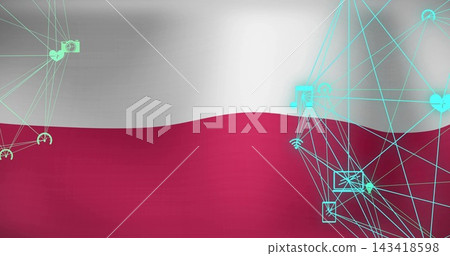 Showing two-band wavy graphic on poster, with cyan network nodes and music heart Wi?Fi icons Showing two-band wavy graphic on poster, with cyan network nodes and music heart Wi?Fi icons 143418598