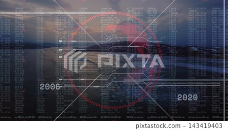 Overlaying red reticle centering on horizon at bay, showing data columns timeline 2006 2020 143419403