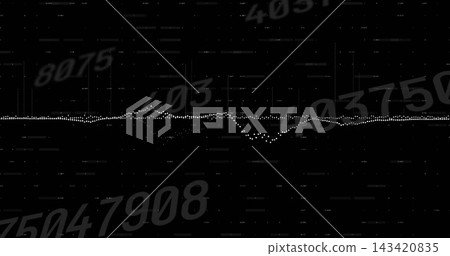 Showing white dotted waveform moving across black display, with overlaid numerals and grid 143420835