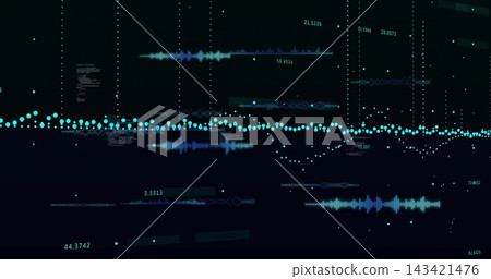Displaying teal dotted data line forming waveform on dashboard, showing markers, numeric labels Displaying teal dotted data line forming waveform on dashboard, showing markers, numeric labels 143421476