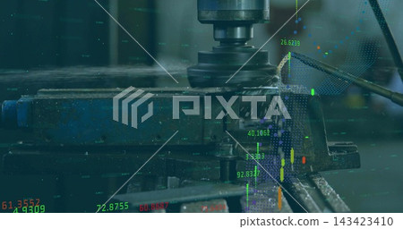 Milling vertical spindle cutter engaging clamped part on T-slot table, with coolant and data charts Milling vertical spindle cutter engaging clamped part on T-slot table, with coolant and data charts 143423410