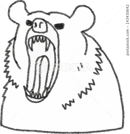 A line drawing illustration of a bear, a harmful animal, roaring while facing slightly to the right. Hand-drawn style, stylized (bear, bear sighting, bear warning, danger warning). A line drawing illustration of a bear, a harmful animal, roaring while facing slightly to the right. Hand-drawn style, stylized (bear, bear sighting, bear warning, danger warning). 143430642