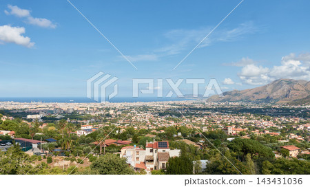 Cityscape of Palermo and the Conca d'Oro valley from Monreale on a sunny day Cityscape of Palermo and the Conca d'Oro valley from Monreale on a sunny day 143431036