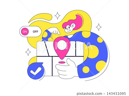 Location Permission Vector Illustration featuring Smartphone GPS Access, Privacy Settings, Digital Map Navigation, and User Consent Interface 143431095
