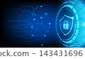 Digital security background featuring a padlock shield icon and glowing tech circuit lines 143431696