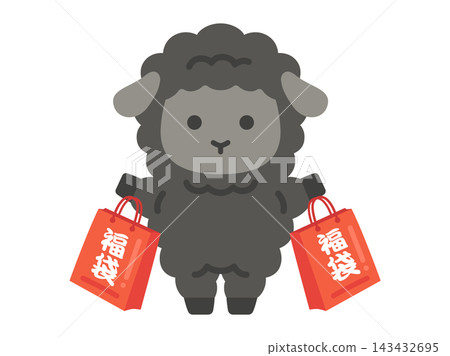 一幅描繪一隻黑羊角色雙手捧著福袋的插圖。 143432695