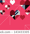 Abstract geometric hearts with arrows on pink background illustration modern retro style square template have blank space. 143433305
