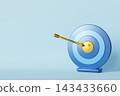 A 3D render depicts a target with an arrow striking the center. The scene is set against a light blue background. There is copy space available for 143433660
