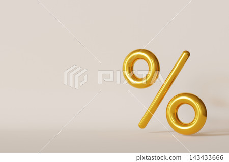 A simple 3D percentage sign stands on a light background, creating a finance theme. The design allows clear space for adding text or graphics A simple 3D percentage sign stands on a light background, creating a finance theme. The design allows clear space for adding text or graphics 143433666